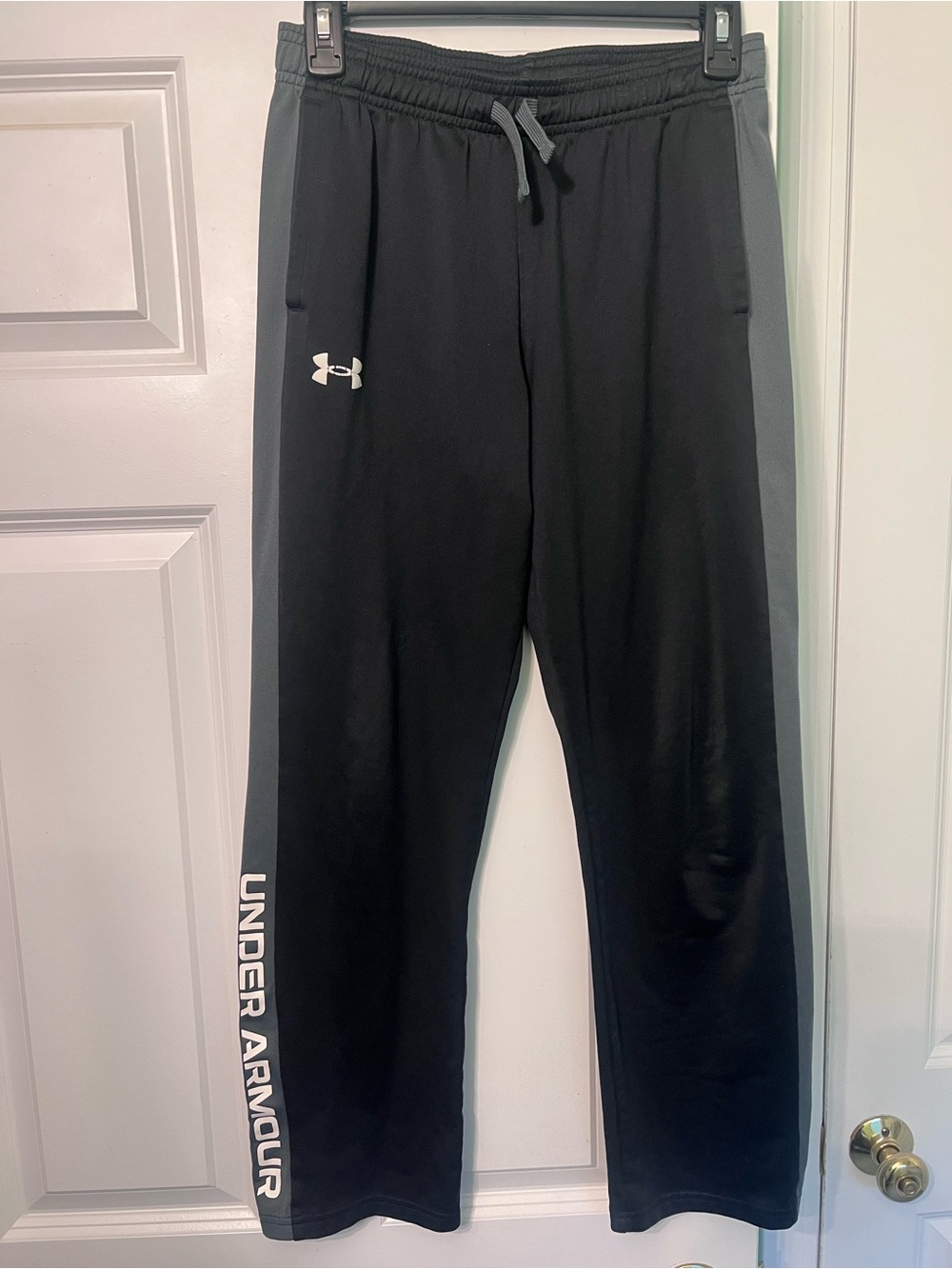 Under Armour Boy’s Black Athletic Track Pants with Grey Accents